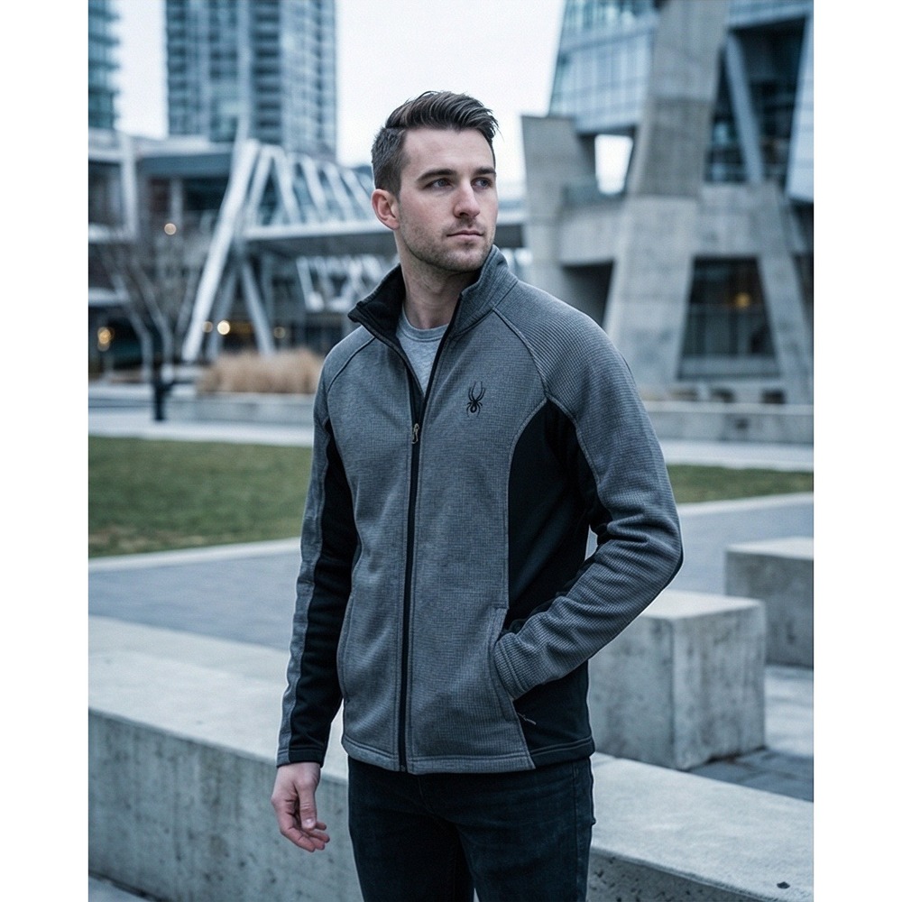 Spyder Mens S Constant Full Zip Fleece Jacket Grey Black 71H64004-05 NWT
